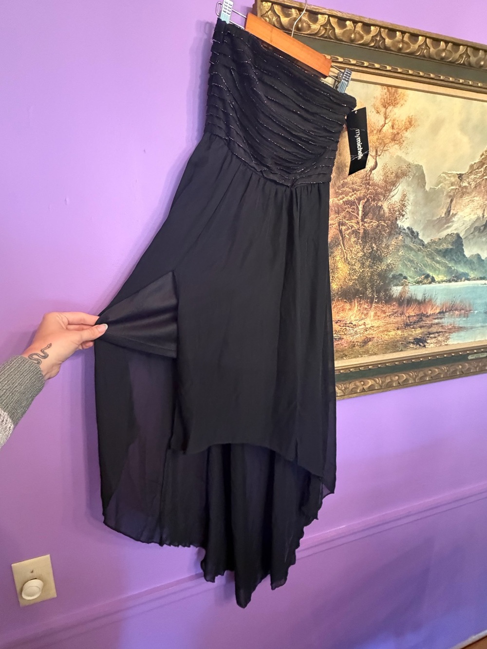 Vintage sparkly Strapless Black High-Low Evening Dress NWT my Michele y2k
